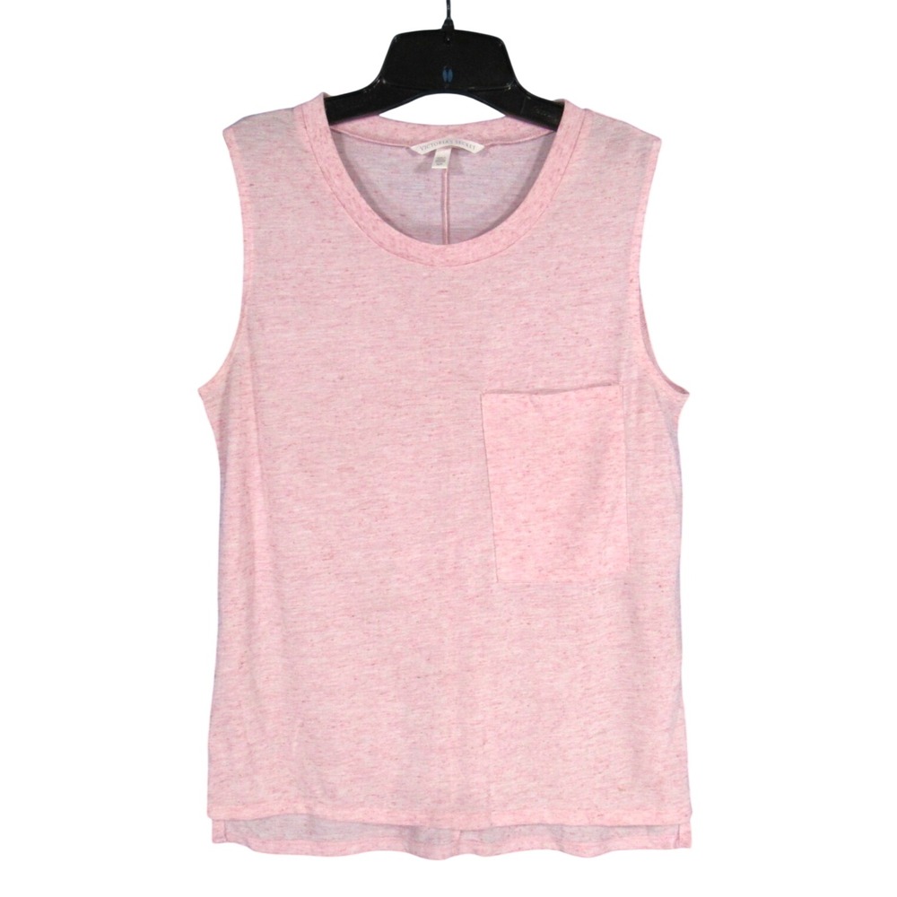 VICTORIA'S SECRET Soft LINEN KNIT Heather Pink SLEEVELESS 1-Pocket Tee/Top Sz S